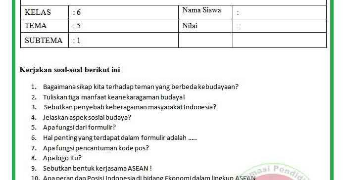 Soal Uh Ph Kelas 6 Tema 5 Kurikulum 2013 Revisi 2018 Guru Maju