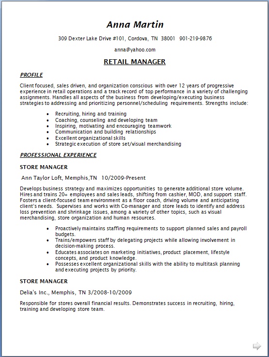 retail manager sample resume format in word free download retail resume format