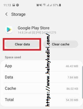 Hapus data pada google play store