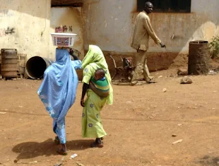 Coming home from market in Yaounde Cameroon Africa