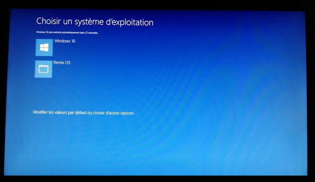 ecran démarrage choisir systeme windows 10 ou Remix Os