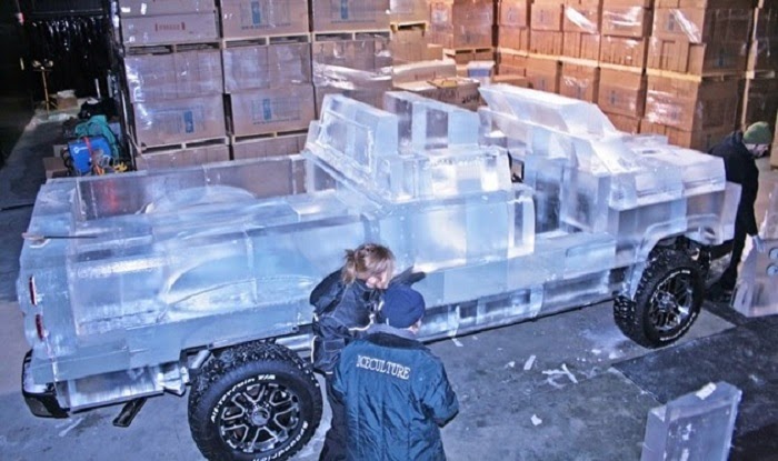 This pickup truck is made of ice and you can actually drive it