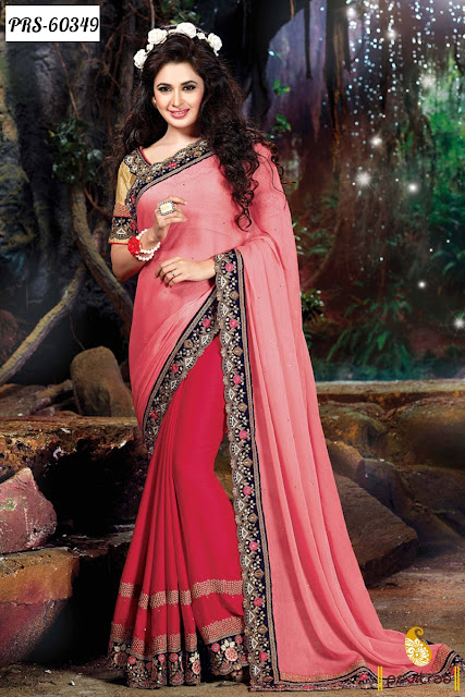 Latest Style Wedding and Party Wear Pink Georgette Designer Collection Saree Online Shopping with Discount Offer Prices
