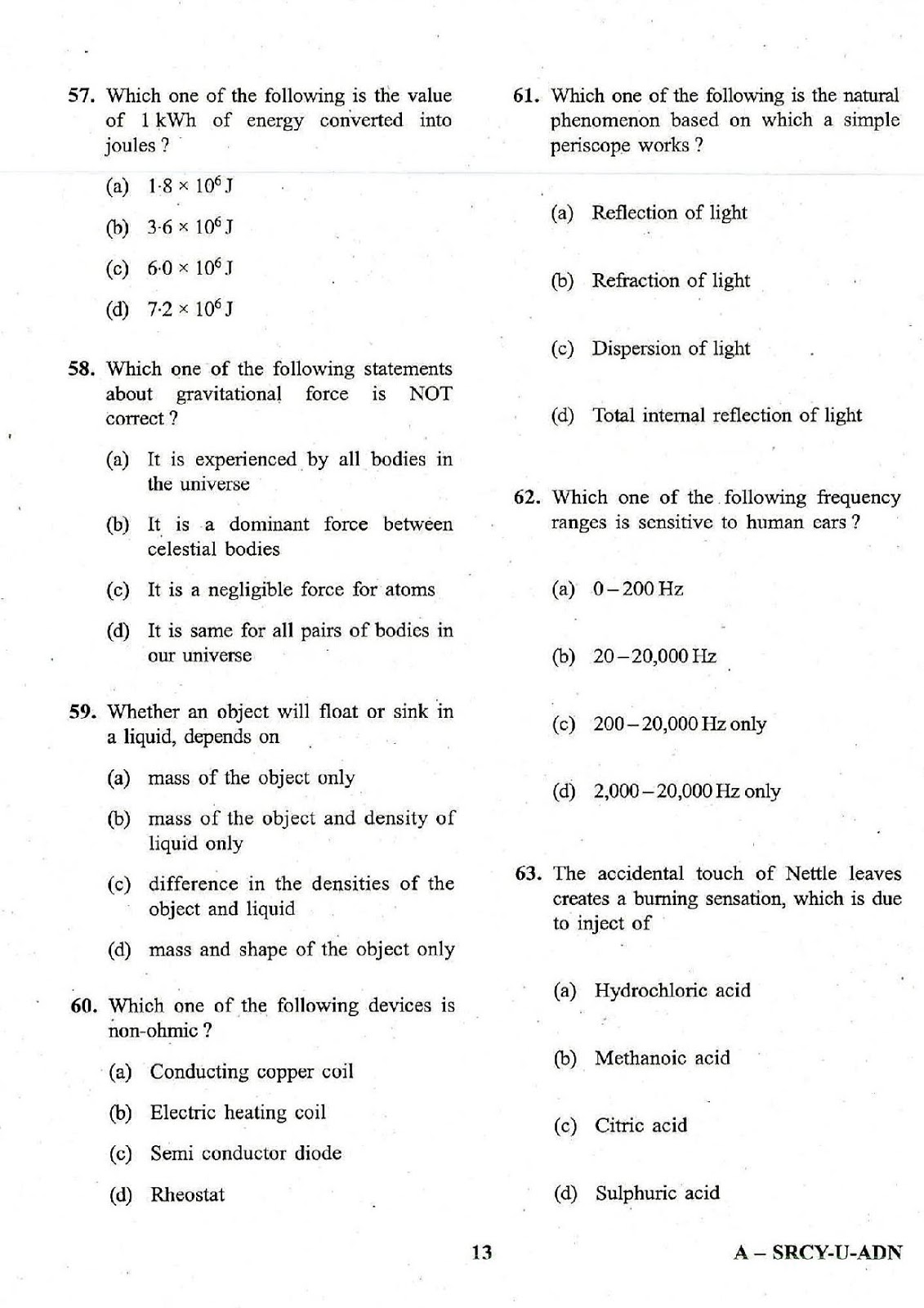 NDA 1 General Ability Test 2017-2018 question paper NDA 1 2018 General Ability Test question paper