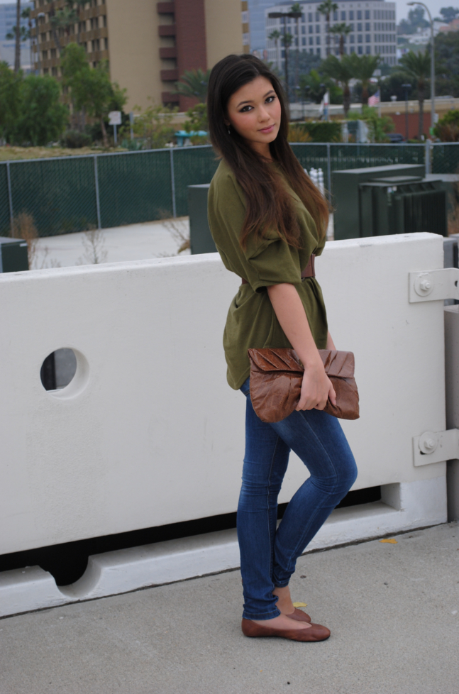 brown flats outfit