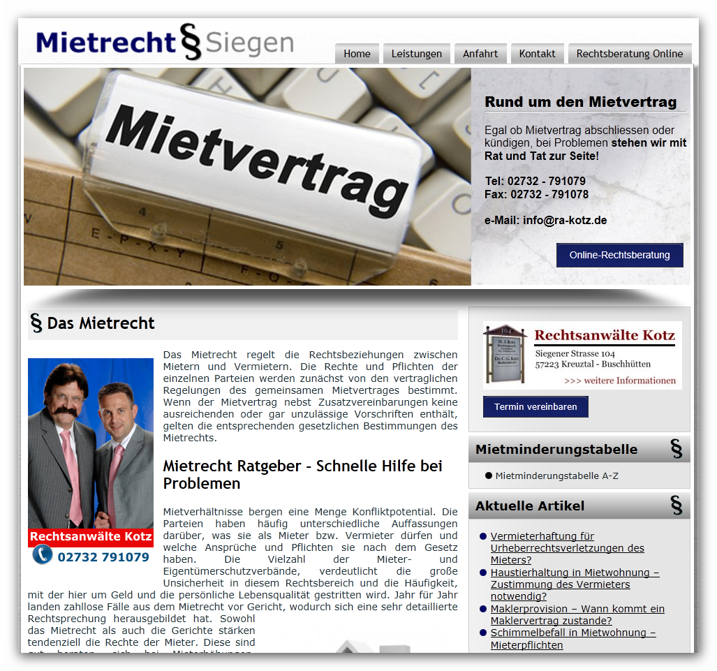 Rechtsanwälte Kotz Kreuztal Siegen Onlinerechtsberatung Mängel in Mietwohnung Wie mindert