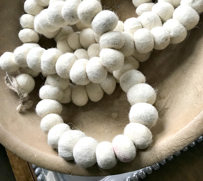 Felted Wool Beaded Garland in a bowl