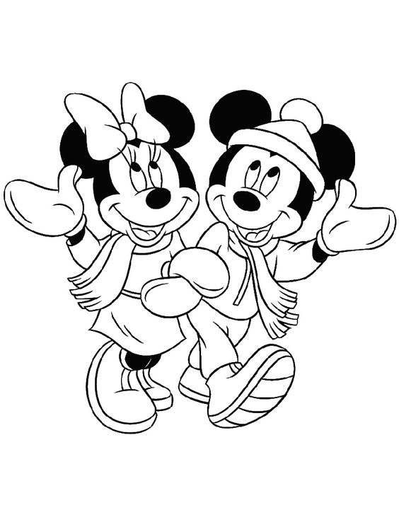 Tranh tô màu chuột Micky và Minnie đi dạo