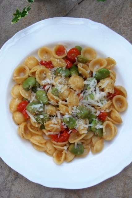 pasta, pasta recipe, broad beans, orecchiette, tomatoes, vegetarian