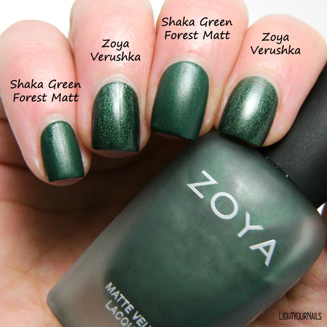 Smalto Shaka Green Forest Matt nail polish vs smalto Zoya Verushka nail polish comparison confronto