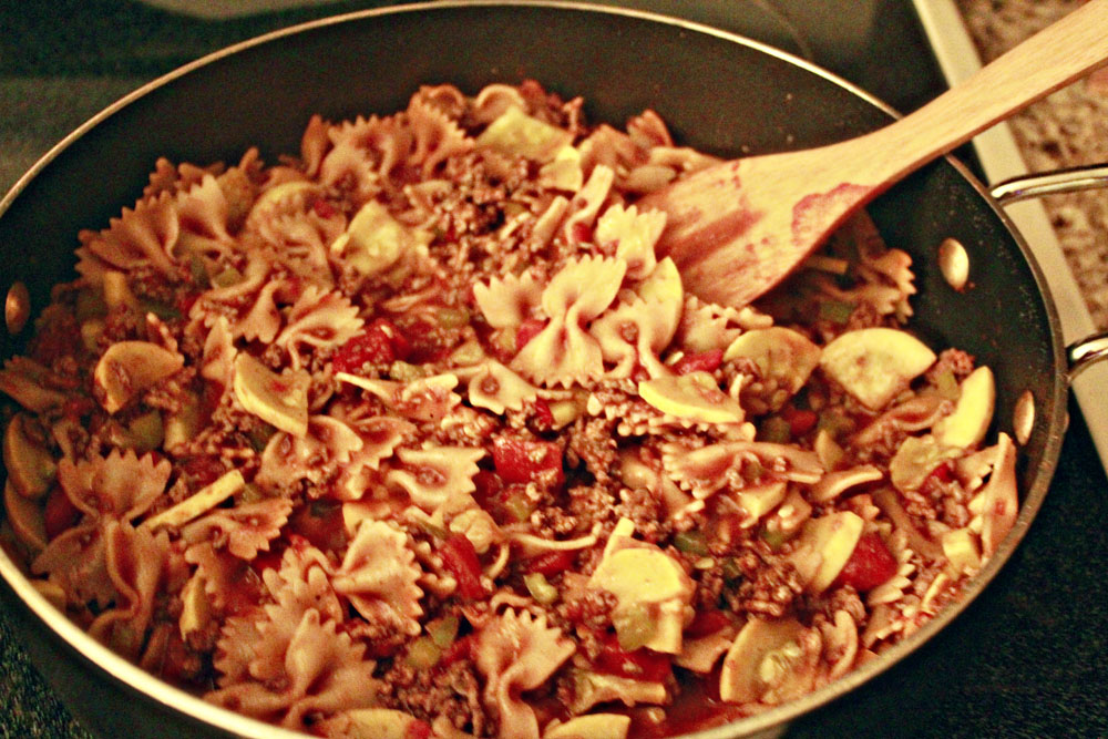 A Day with a Domestic Engineer Bow Tie Beef Skillet