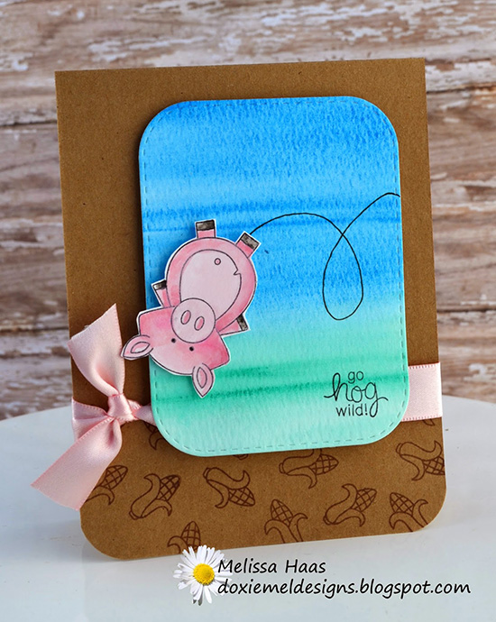 Funny Pig card by Melissa | Inky Paws #19 Watercolor Challenge at Newton's Nook Designs