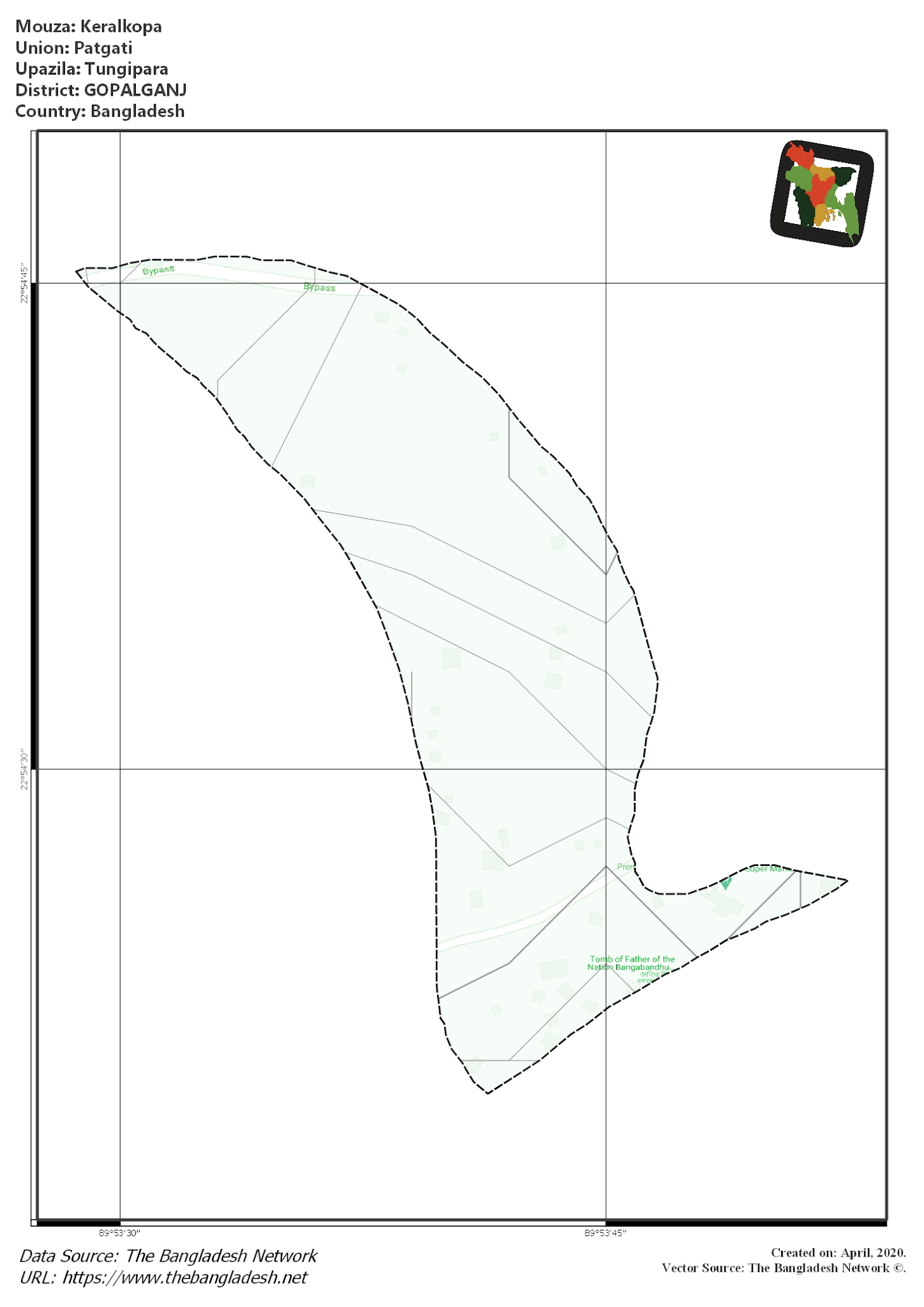 Map of Keralkopa Mouza of Tungipara Upazila, GOPALGANJ, Bangladesh.