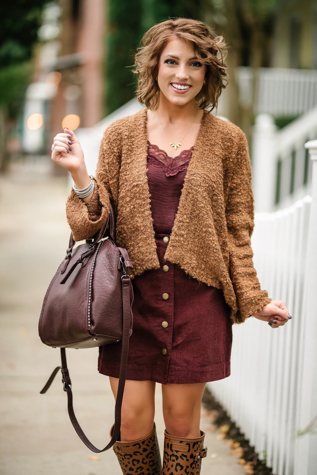 Under $30 Cord Skirt, Target Style Cardigan & Leopard Print Hunter Boots - Something Delightful Blog