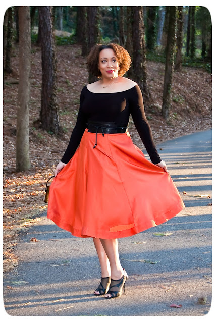 Erica B.'s DIY Style - Orange Midi Skirt