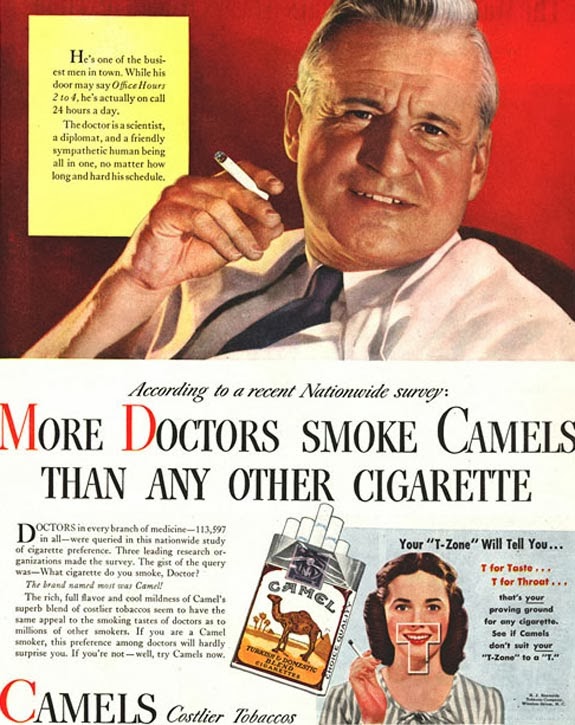 Propaganda dos Cigarros Camel (Recomendado por médicos) em 1944.