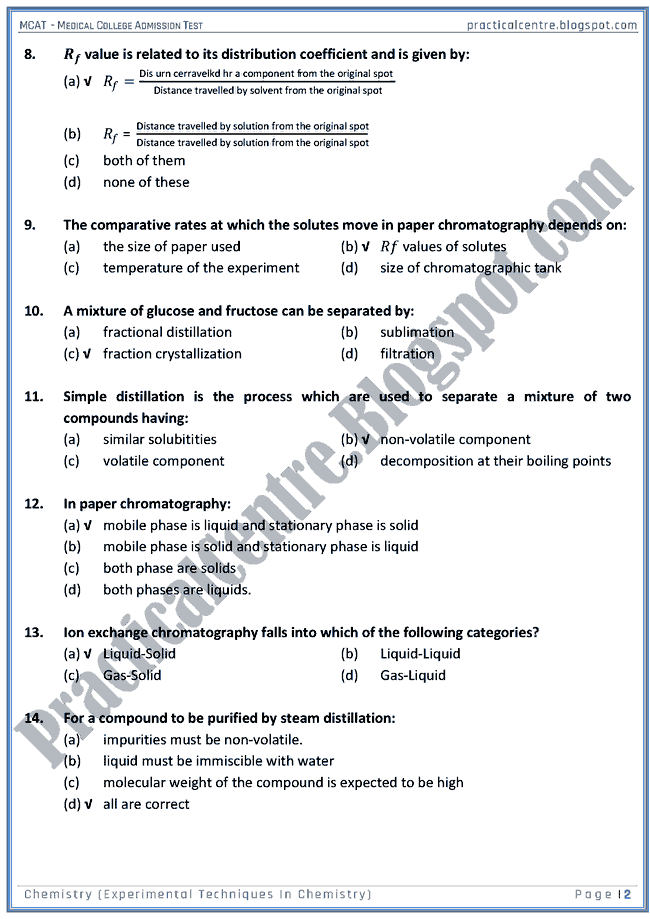 mcat-chemistry-experimental-techniques-in-chemistry-mcqs-for-medical-college-admission-test