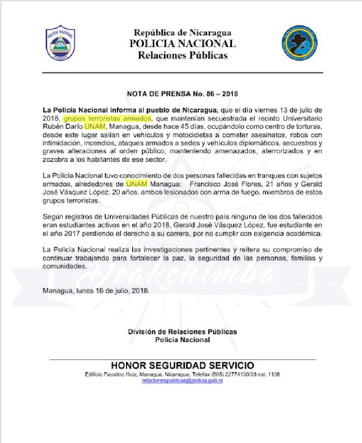 Policía de Nicaragua Policía de Nicaragua Inculpa A Los Universitarios Mexicano