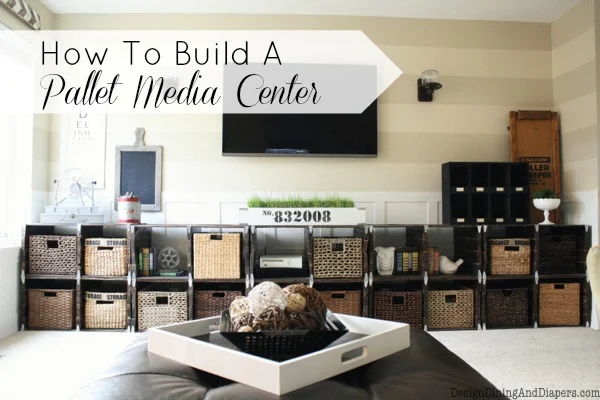 Build a pallet wood media centre - By Design, Dining and Diapers featured on I Love That Junk