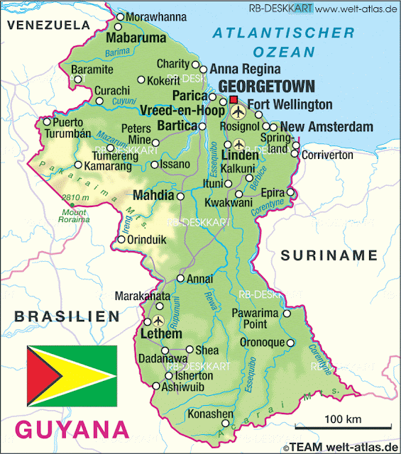 Mapa da Guiana - América do Sul