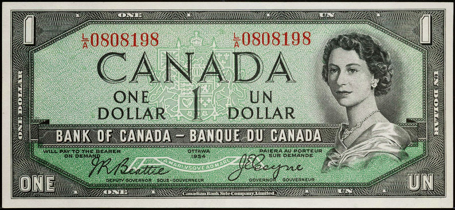 Canada 1 Dollar banknote 1954 Queen Elizabeth II|World Banknotes