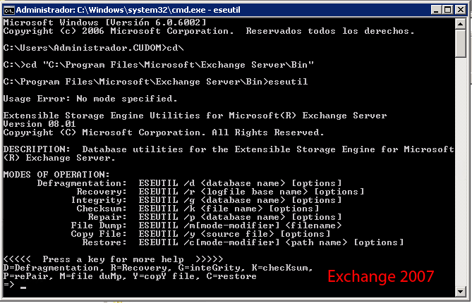 ESEUTIL Microsoft Exchange 2007.