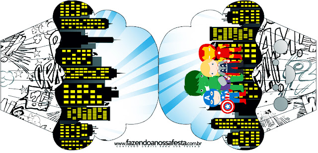 Los Vengadores Chibi: Invitaciones para Imprimir Gratis. Tarjeta con forma de cupcake de Los Vengadores Chibi.