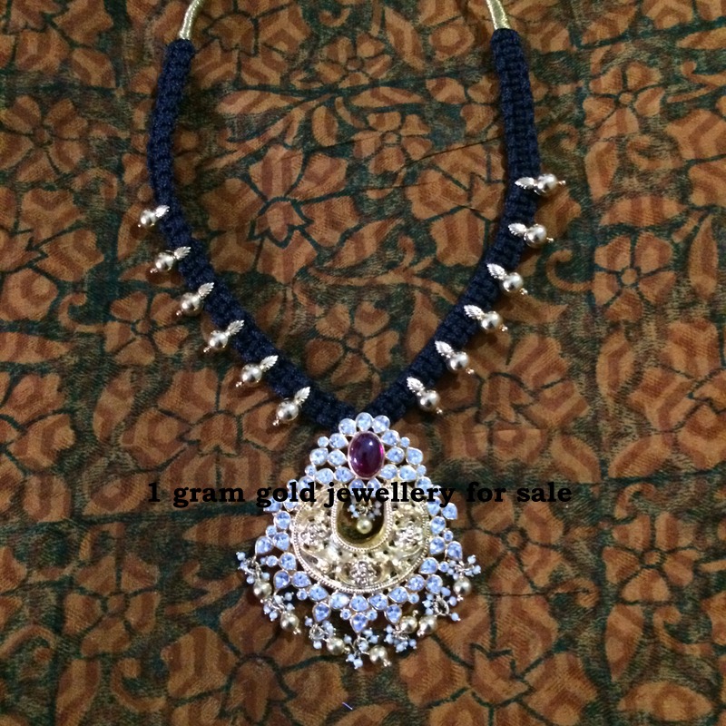 Indian jewellery Black Rope Necklace With Silver Chandbali Pendant