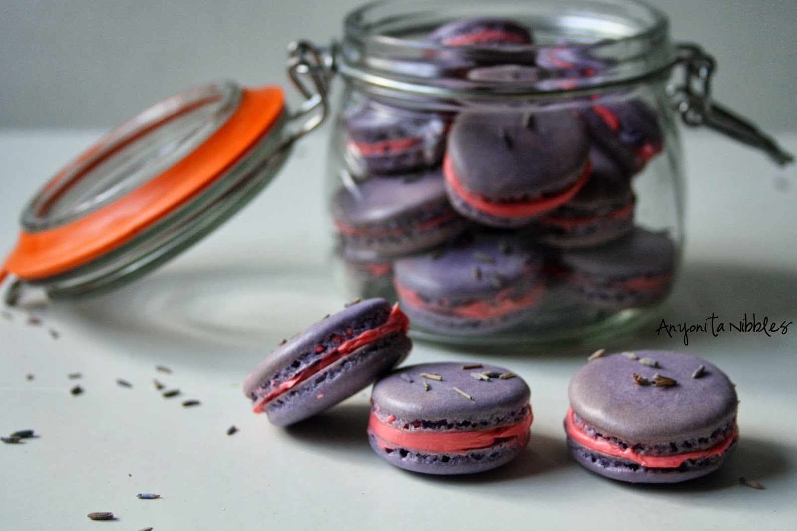 Three lavender and rose #French #macarons ready to eat from @anyonita