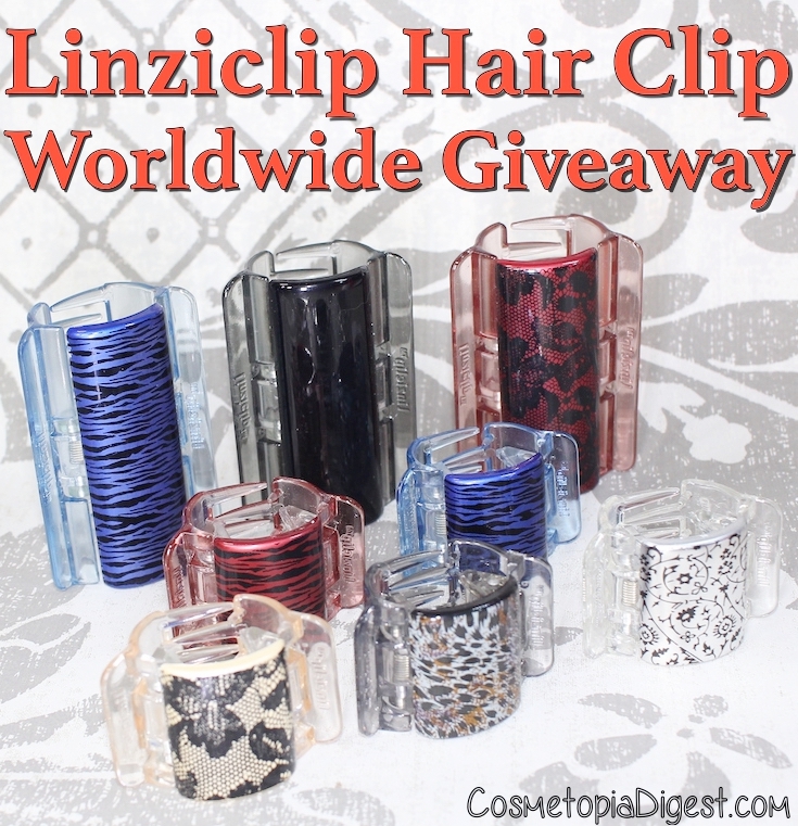 International giveaway of the Linziclip claw hair fashion accessories, revolutionary cylindrical hairclips that are painless, with hidden springs.