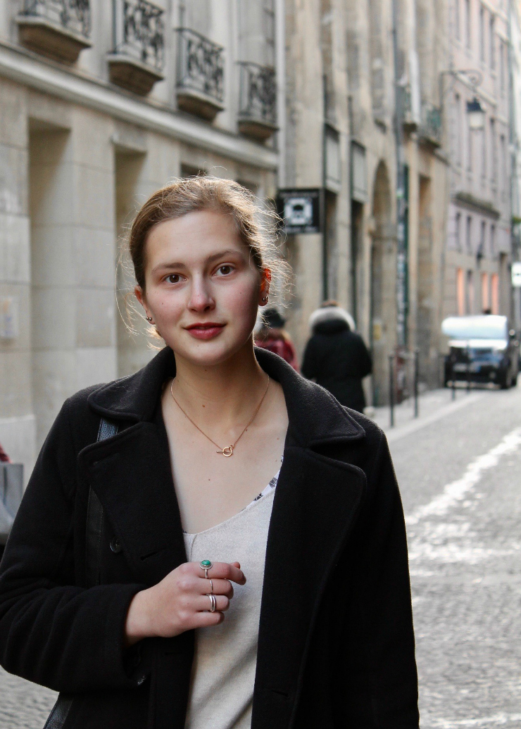 Creme and black outfit in Paris