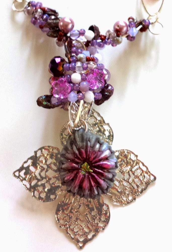Purple Universe: Emma Todd pendant, glass, lucite, pearls Czech beads, wire wrapping :: All Pretty Things