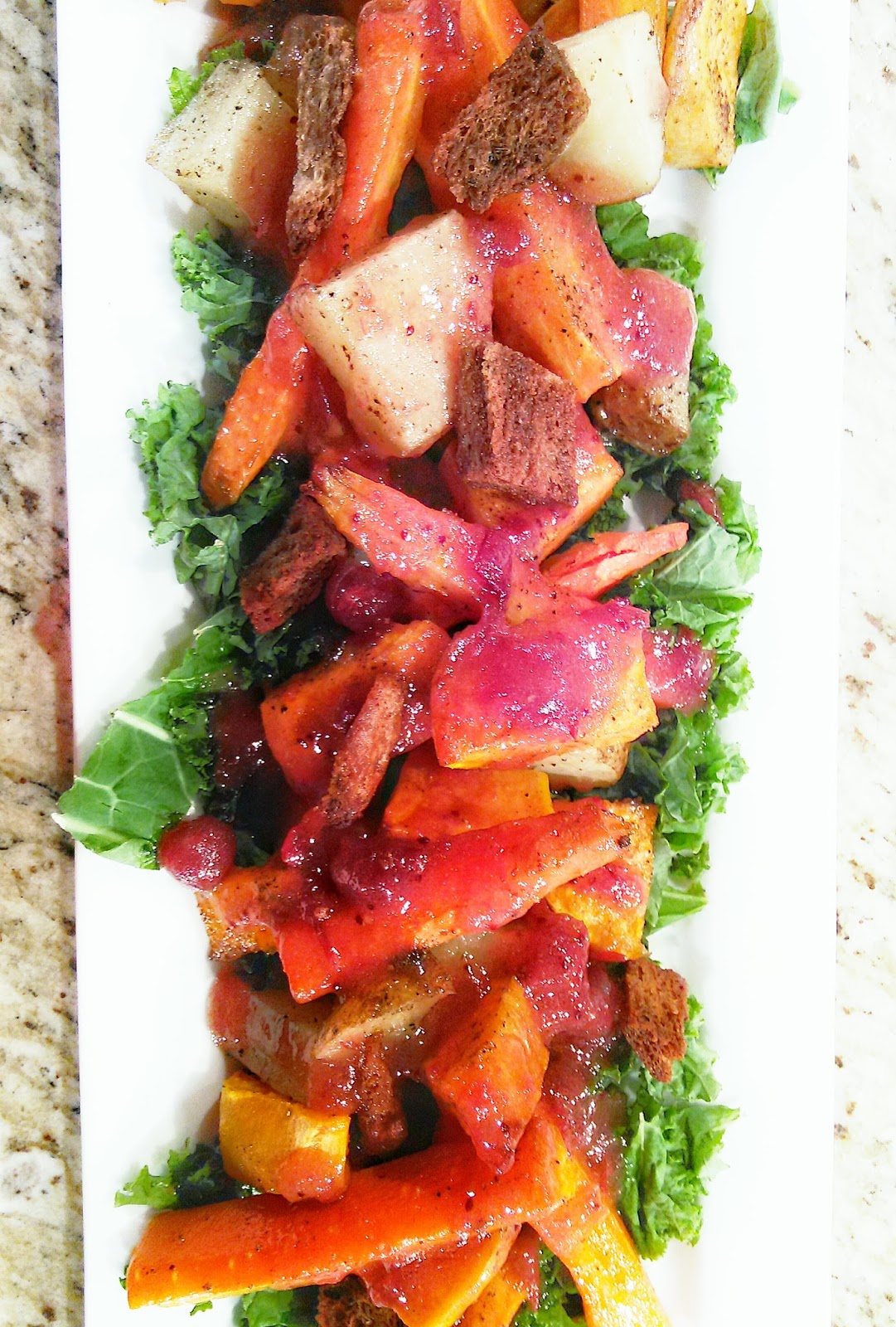 Roasted Root Vegetable Salad with Cranberry Vinaigrette Nik Snacks