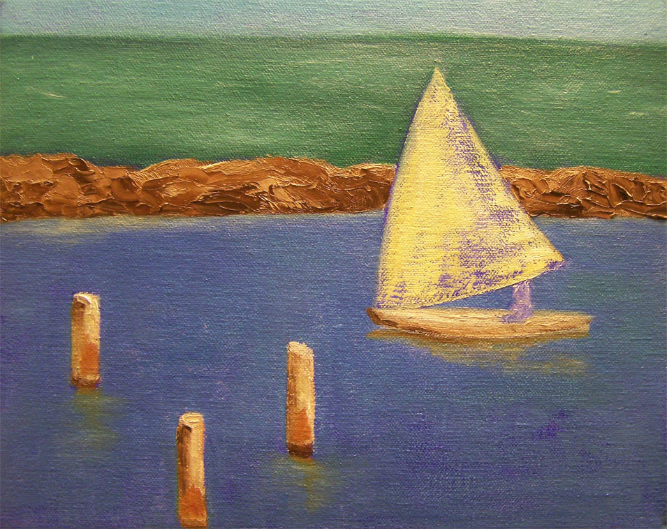Monica Fallini daily paintings Sail boat Corpus Christi port Texas