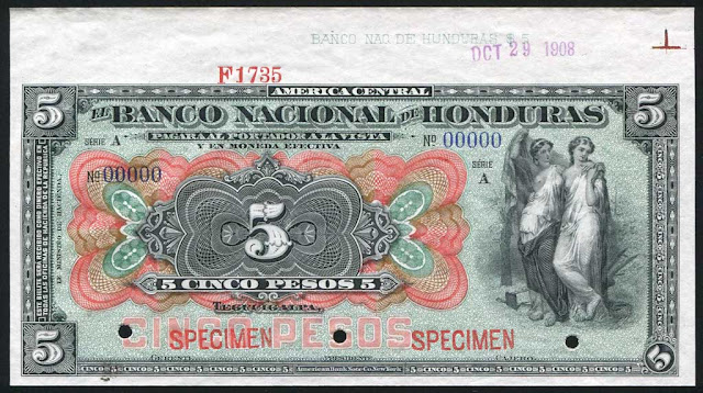 World paper money 5 pesos banknote Banco Nacional de Honduras
