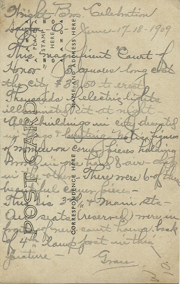 Wright Brothers Celebration eye witness account on postcard From Matt Yanney collection