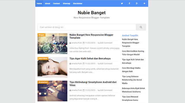  kembali lagi  menyebarkan template terbaru ialah  Nubie Banget Responsive Blogger Template