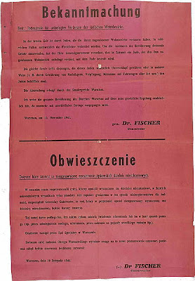 NAZI POSTER - DEATH PENALTY TO JEWS OUTSIDE GHETTO AND TO POLES WHO HELPED THEM