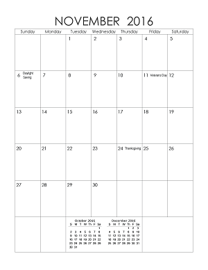 November 2016 Printable Calendar Portrait, November 2016 Blank Calendar, November 2016 Planner Cute, November 2016 Calendar Download Free