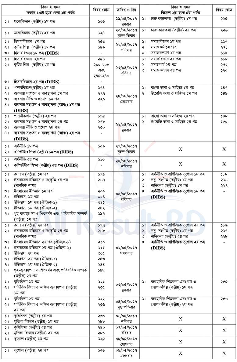 HSC Routine 2018 Bangladesh Education Board Exam - Rx Healer