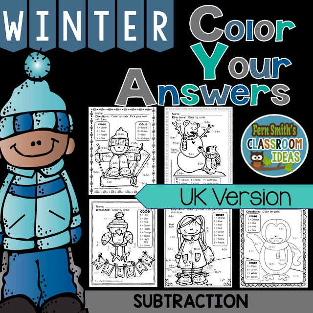 Fern Smith's Classroom Ideas UK Version Winter Fun! Basic Subtraction Facts - Color Your Answers Printables at TeacherspayTeachers, TpT.