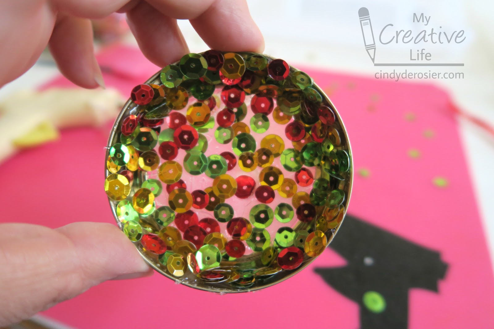 Cindy deRosier My Creative Life Hot Glue Sequin Suncatcher