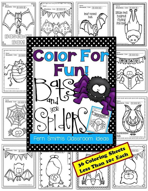  Fern Smith's Classroom Ideas Color For Fun - Bats and Spiders - Perfect for School That Don't Celebrate Halloween at TeacherspayTeachers.
