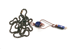 Handmade Copper Heart Necklace With Lapis Lazuli Stones