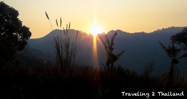 Sunrise over the mountains of Doi Phu Kha National Park in Nan province, Thailand Motorbike Riding in Thailand