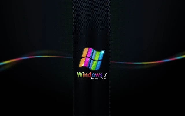 Mooie zwarte Windows 7 wallpaper met gekleurde lijnen en letters