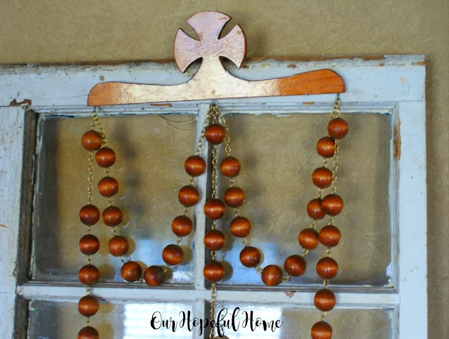 DIY Farmhouse wood bead garland from oversized rosary