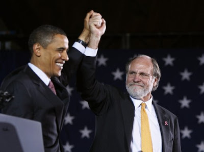 Jon Corzine the former CEO of MF Global with his preferred candidate for President
