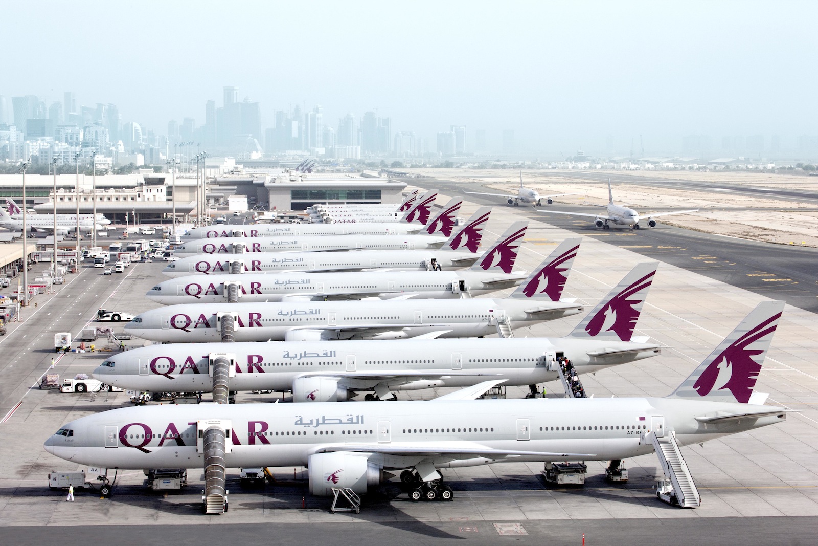 Qatar Airways Boeing 777300ER Lined Up At Doha Aircraft Wallpaper 3731