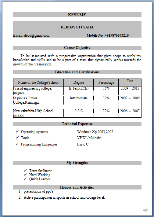templates resume word - Resume